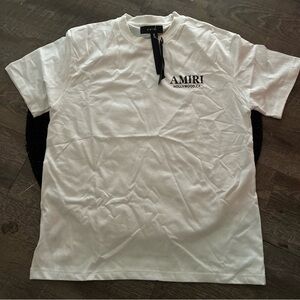 AMIRI White Short Sleeve Crewneck Tee with Black Logo